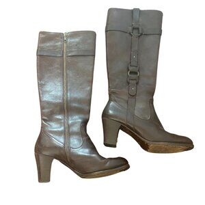 Frye Fiona Leather Boots Womens 8.5 B Tall Knee High Zip Brown 77170